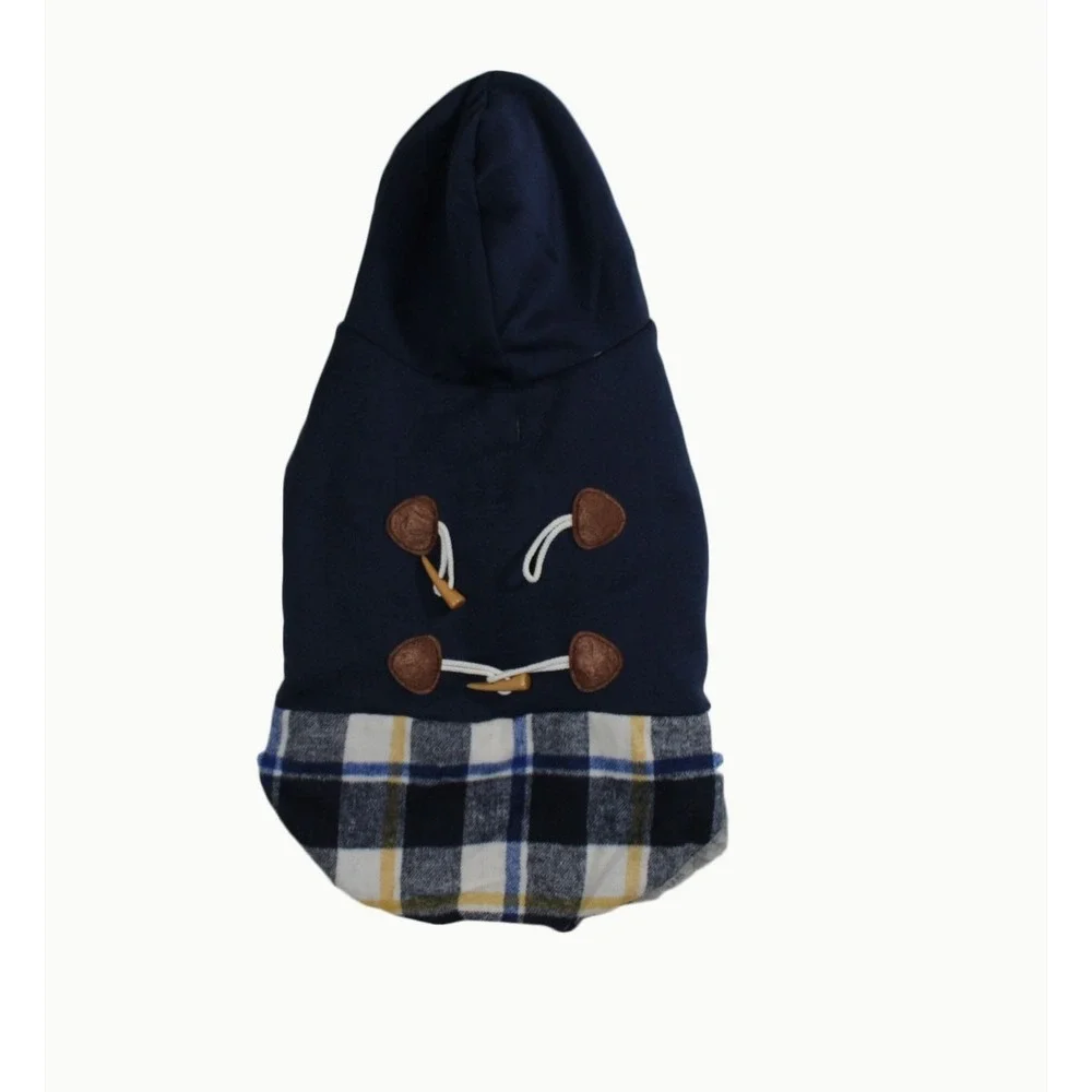 Dog Jacket Navy Blue and Plaid Pieced Style w/‎ Sherpa Lining andToggles Size S